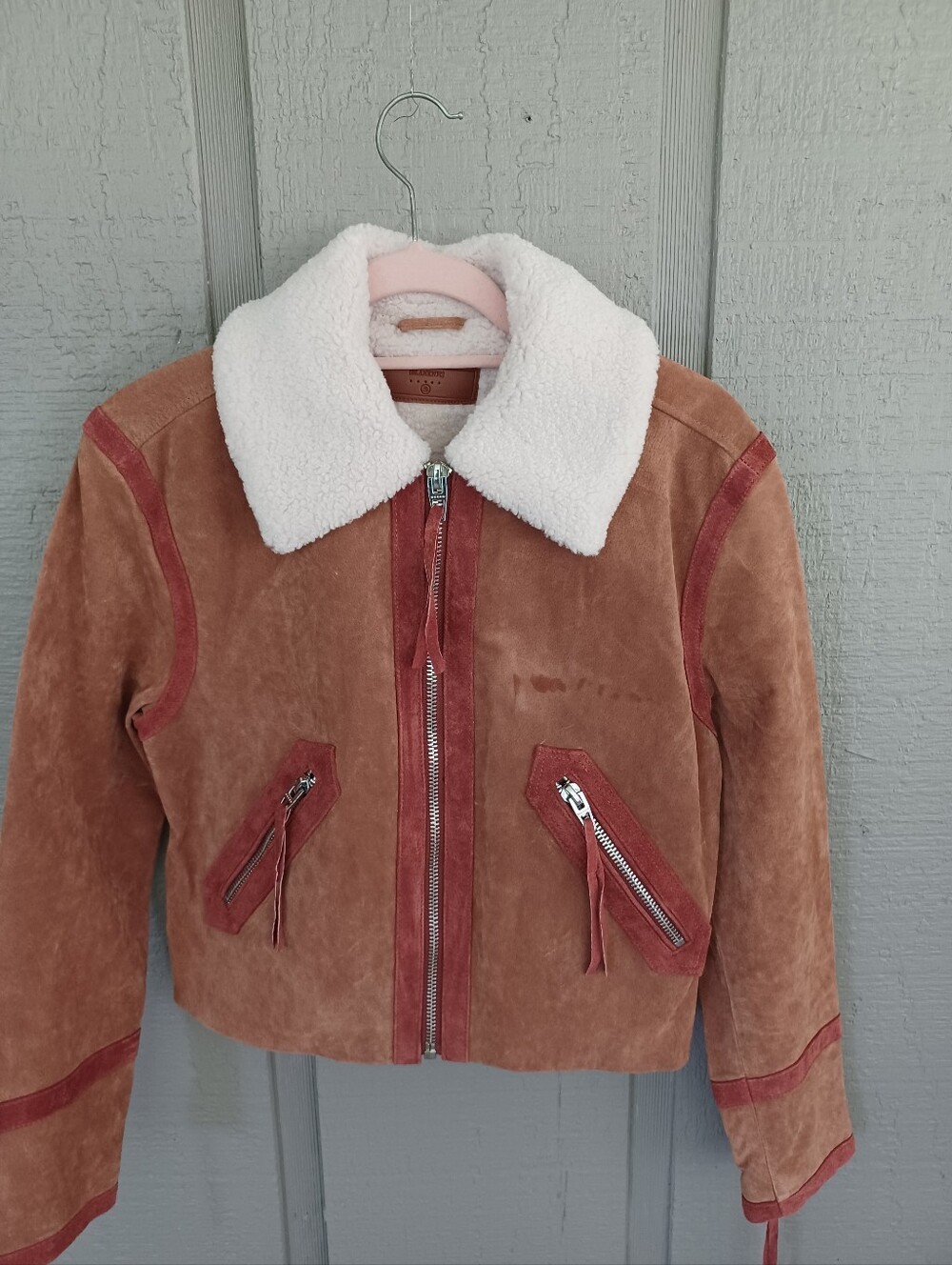 BLANKNYC Caramel Sauce Suede Jacket Size S Faux Shearling Collar Full Zip Pocket - Picture 9 of 15